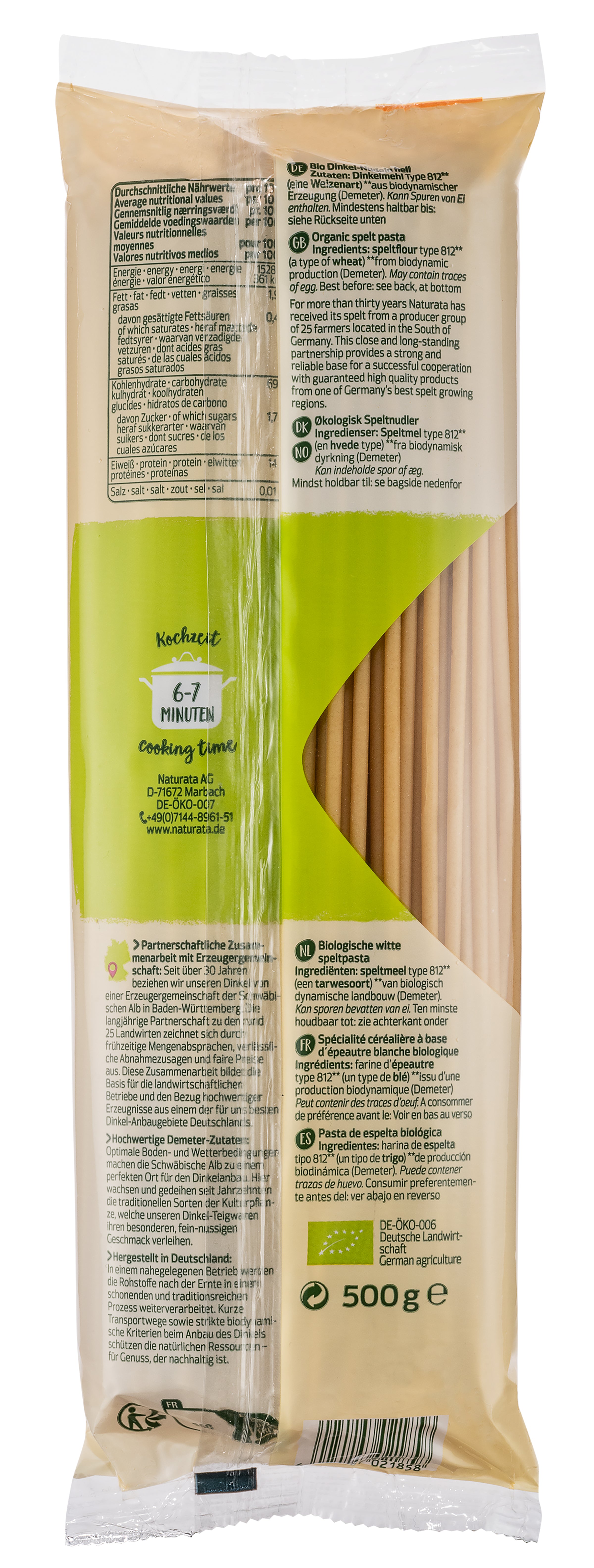 Maccaroni lang Dinkel hell demeter 500 g