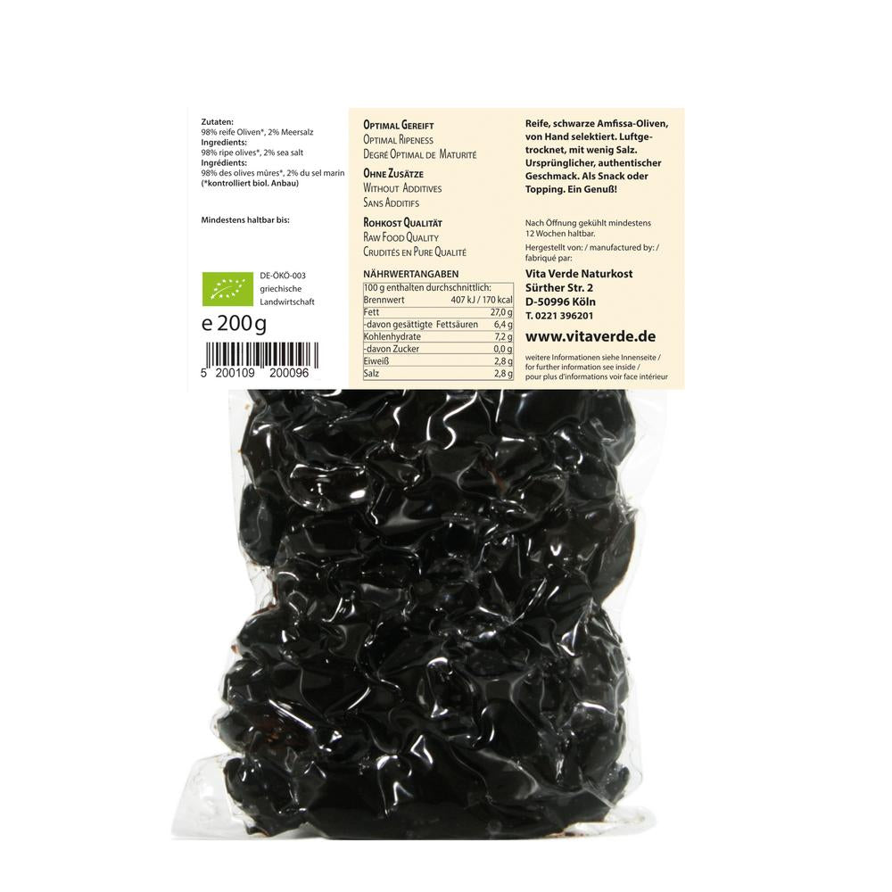 Oliven schwarz gesalzen vakuum. im Beutel 200 g