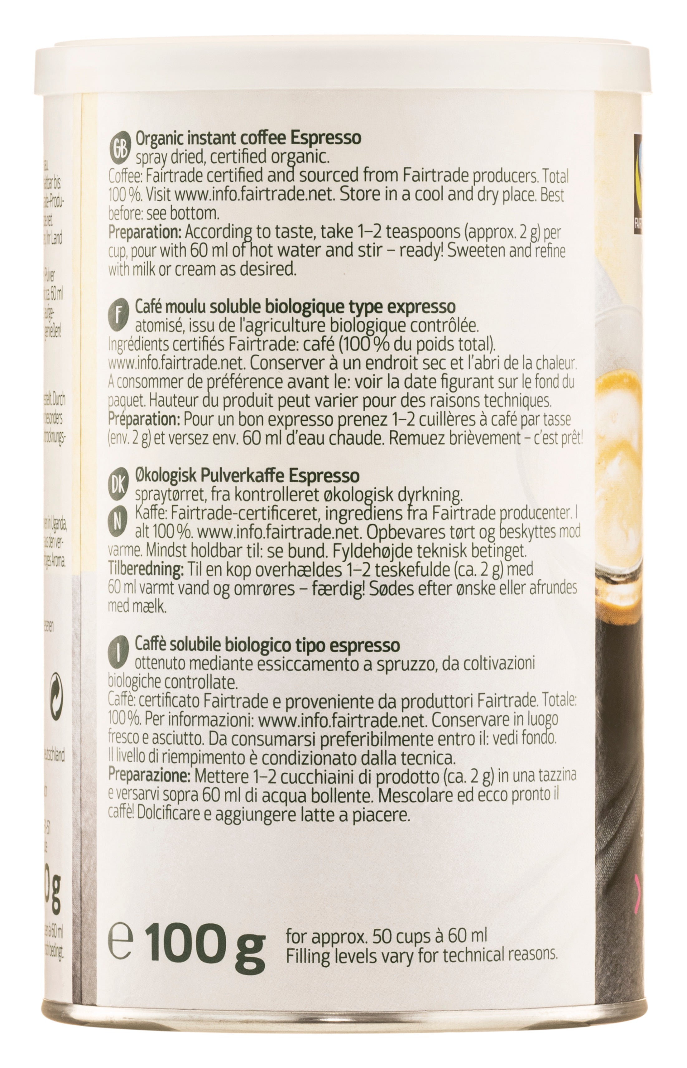 Espresso Bohnenkaffee instant  Dose 100 g