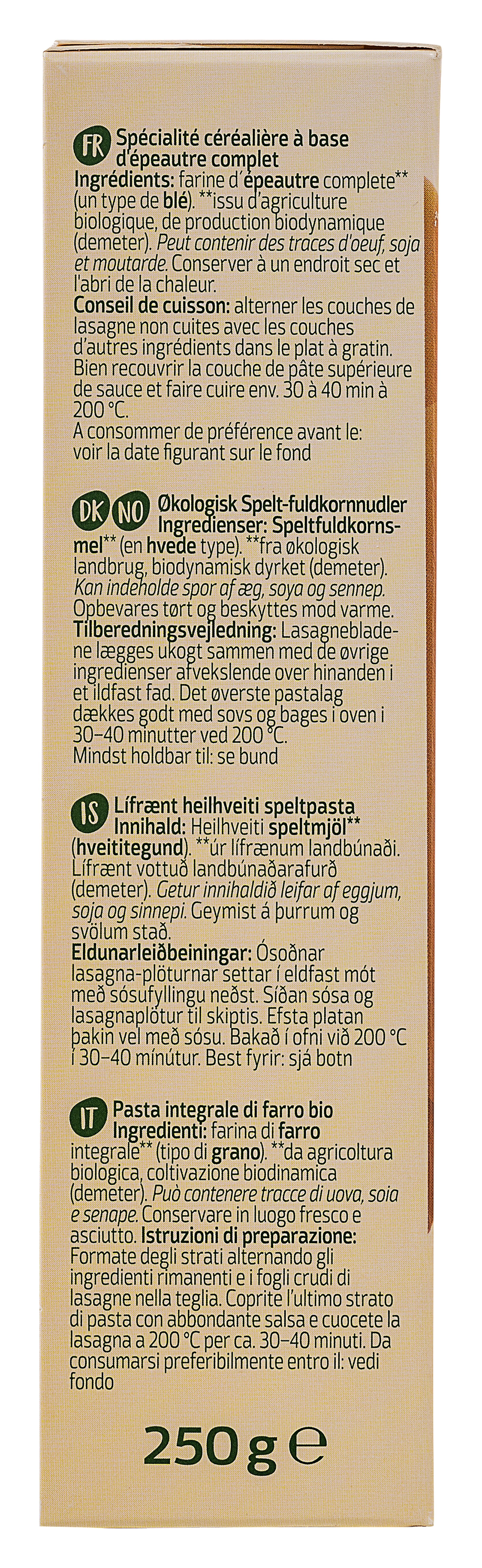 Lasagne Dinkel VK demeter 250 g