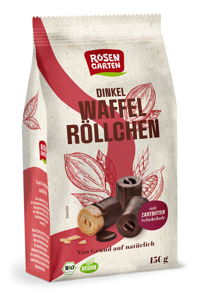 Dinkel-Waffelröllchen Zartbitterschokolade 150 g