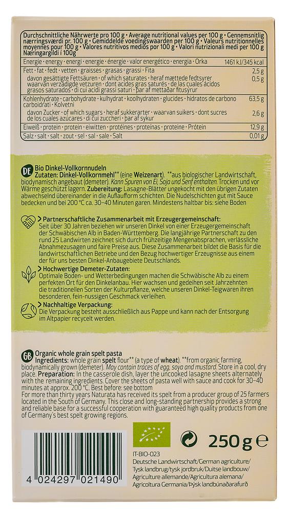 Lasagne Dinkel VK demeter 250 g