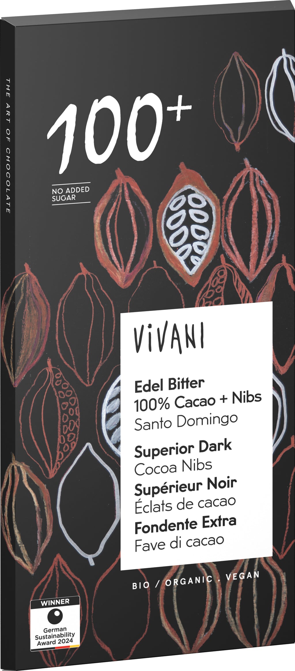 Edel Bitter Schokolade 100% Cacao + Nibs 80 g