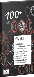 Edel Bitter Schokolade 100% Cacao + Nibs 80 g