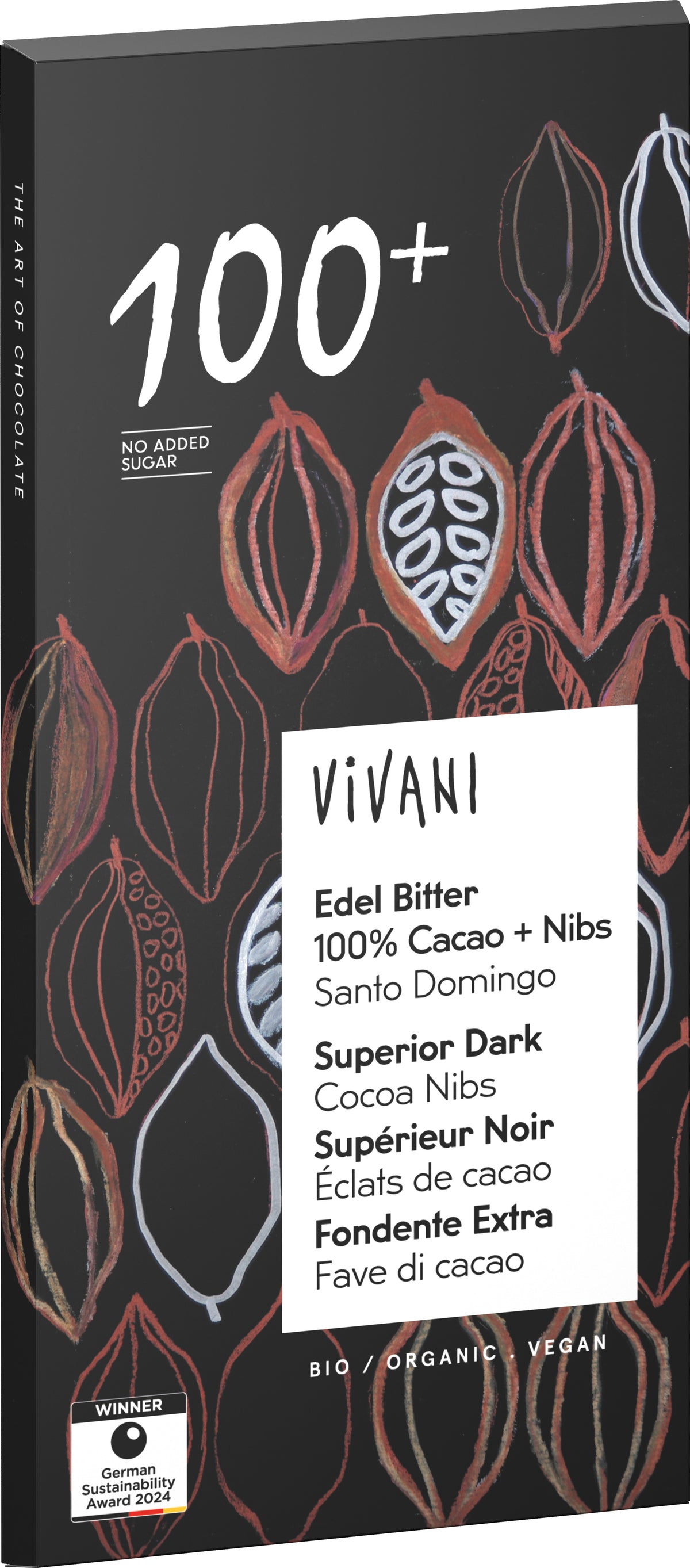 Edel Bitter Schokolade 100% Cacao + Nibs 80 g