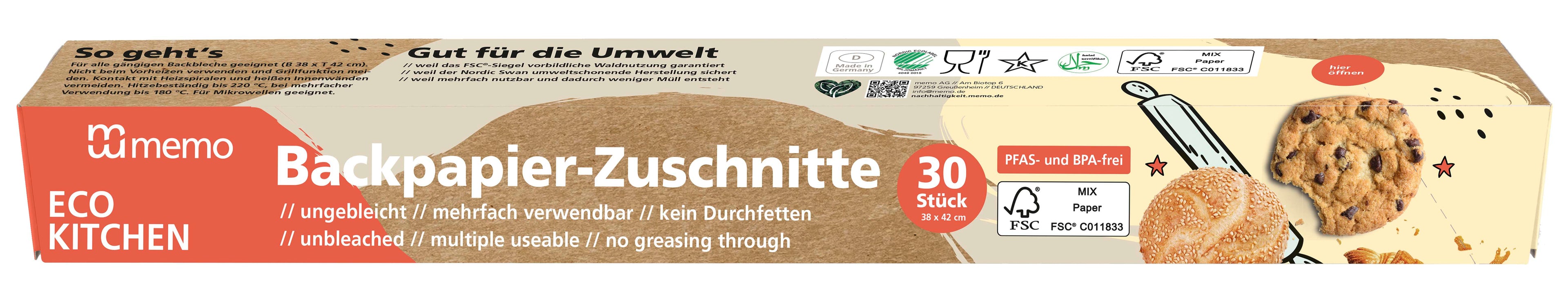 Backpapier-Zuschnitte ungebleicht PFAS-frei + BPA-frei 30x42cm 30 Bögen 1 Stk