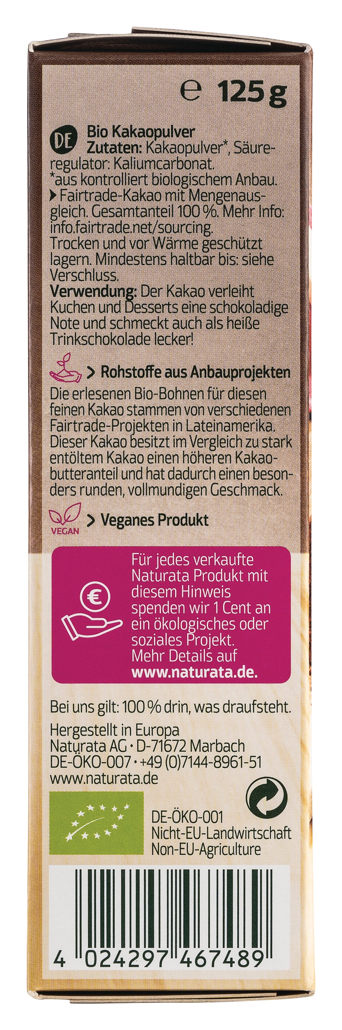 Kakao schwach entölt 20-22% Kakaobutter 125 g