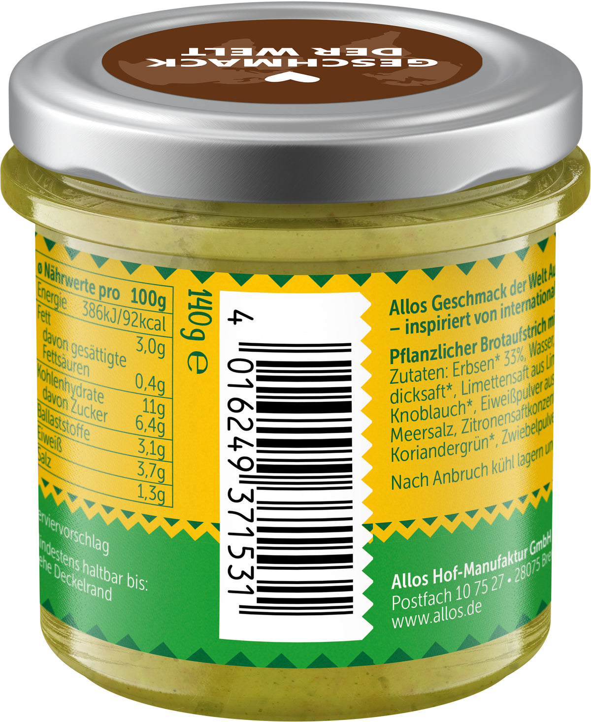 Geschmack der Welt Guacamole auf Erbsenbasis 140 g