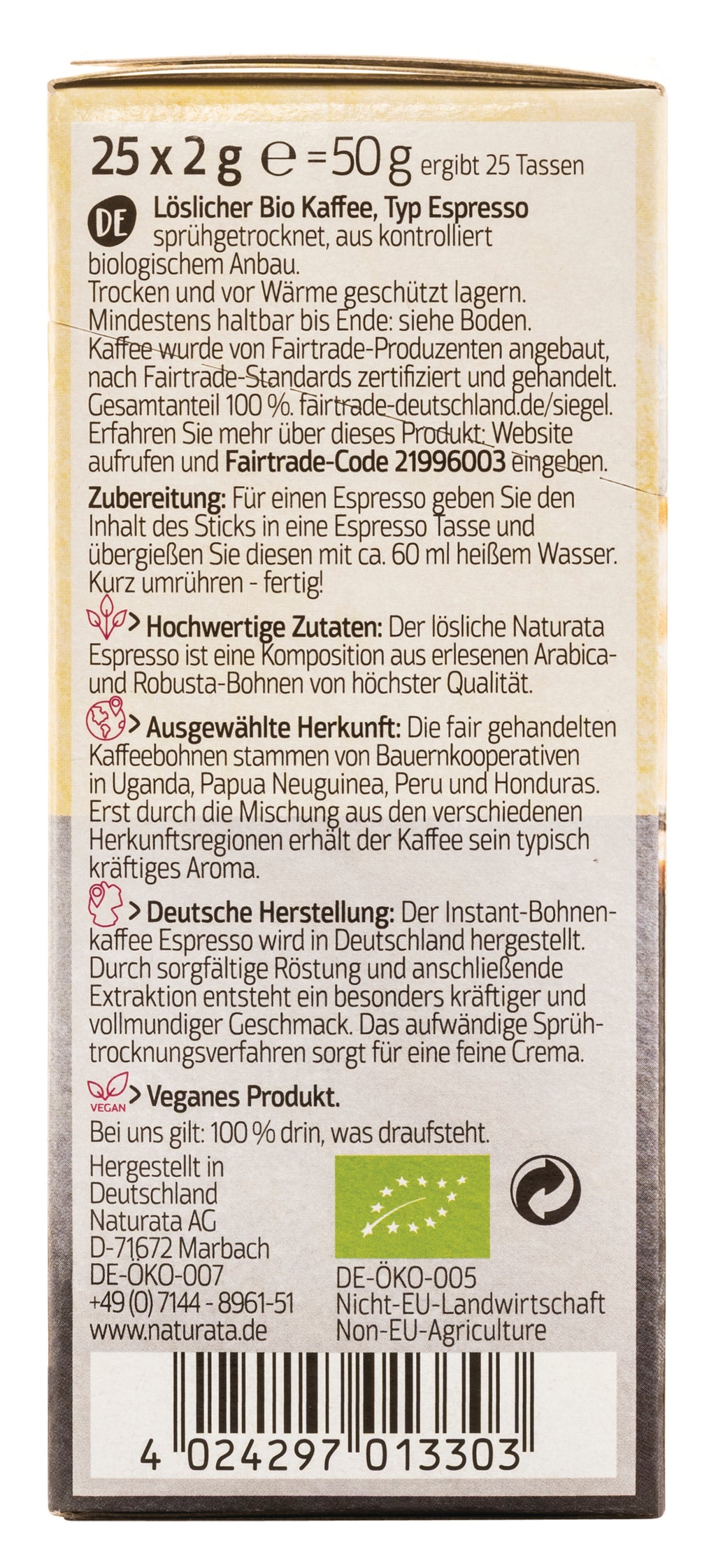 Espresso Sticks Bohnenkaffee instant 25x2 g