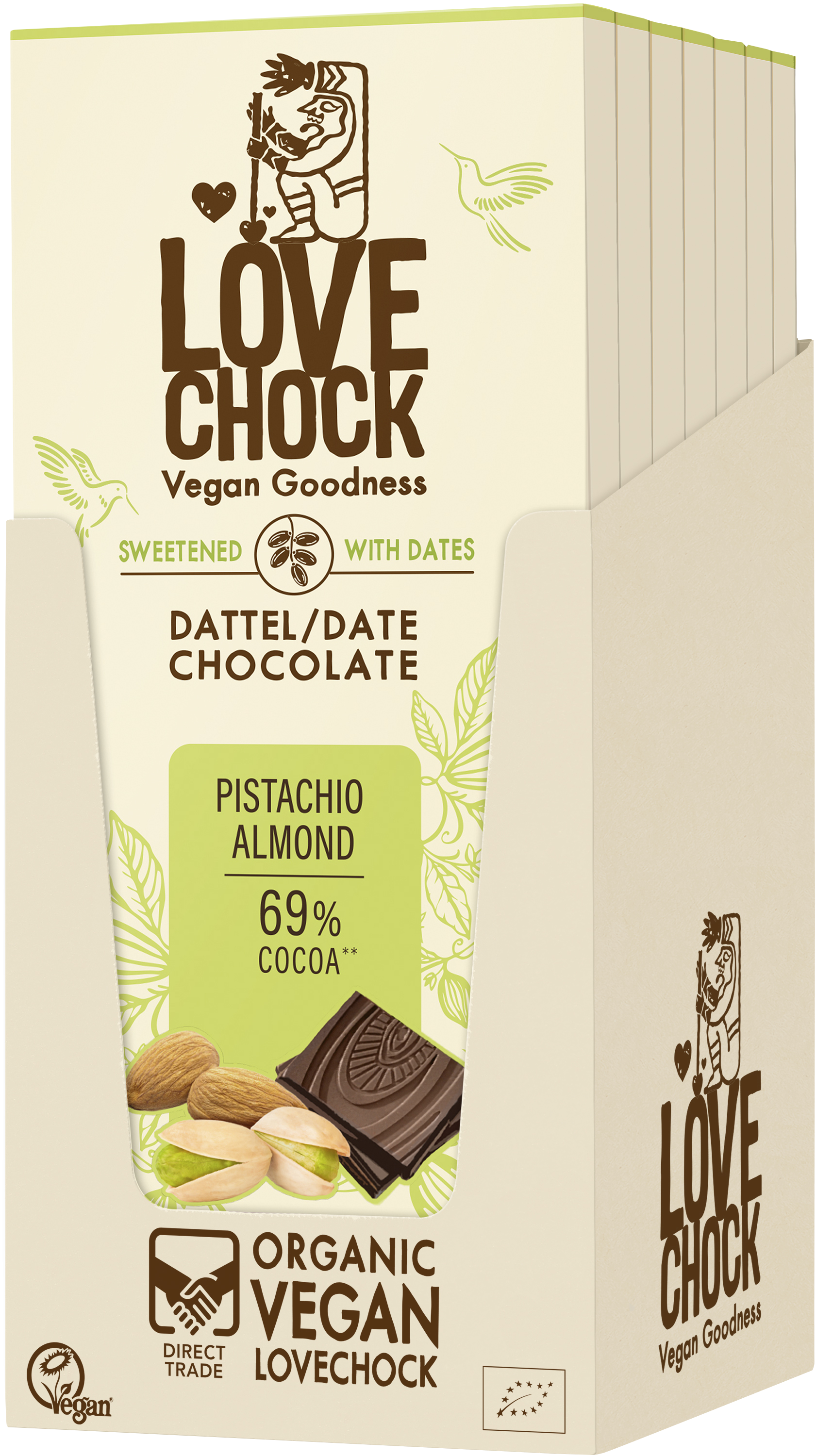 Pistachio Almond 69% Kakao - sweetened with dates 70 g
