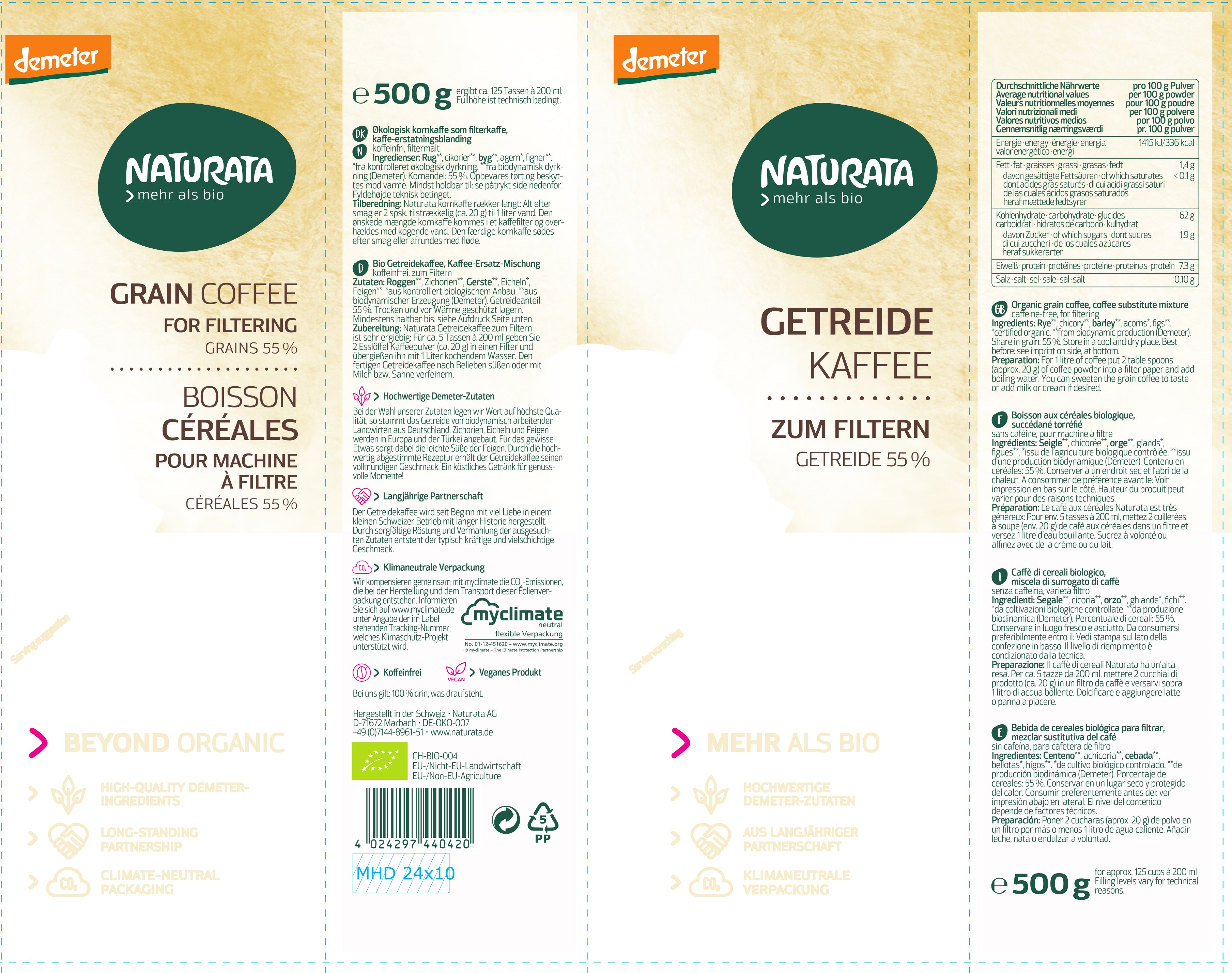 Getreidekaffee Filter demeter 500 g