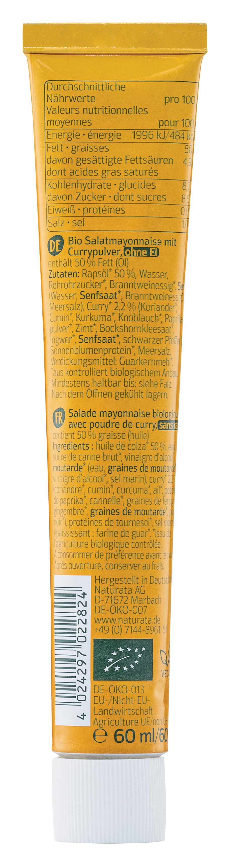 Vegane Curry Mayo mit Rapsöl  Tube 60 ml
