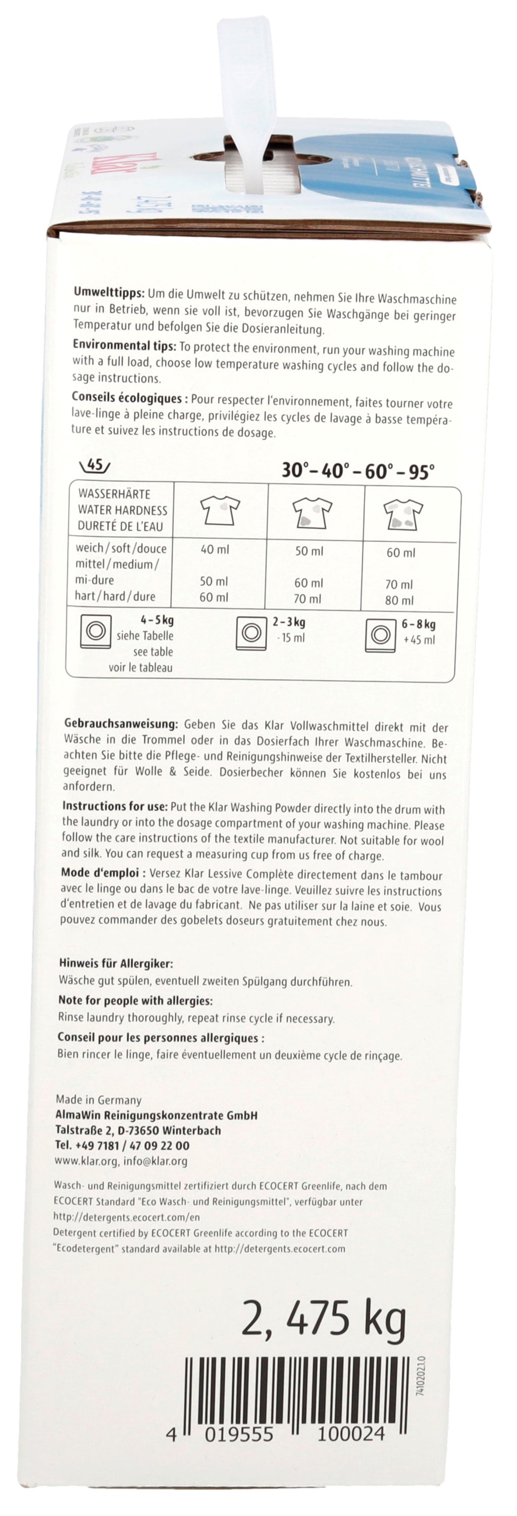 Waschnuss Vollwaschmittel Pulver 45 Waschgänge 2475 g