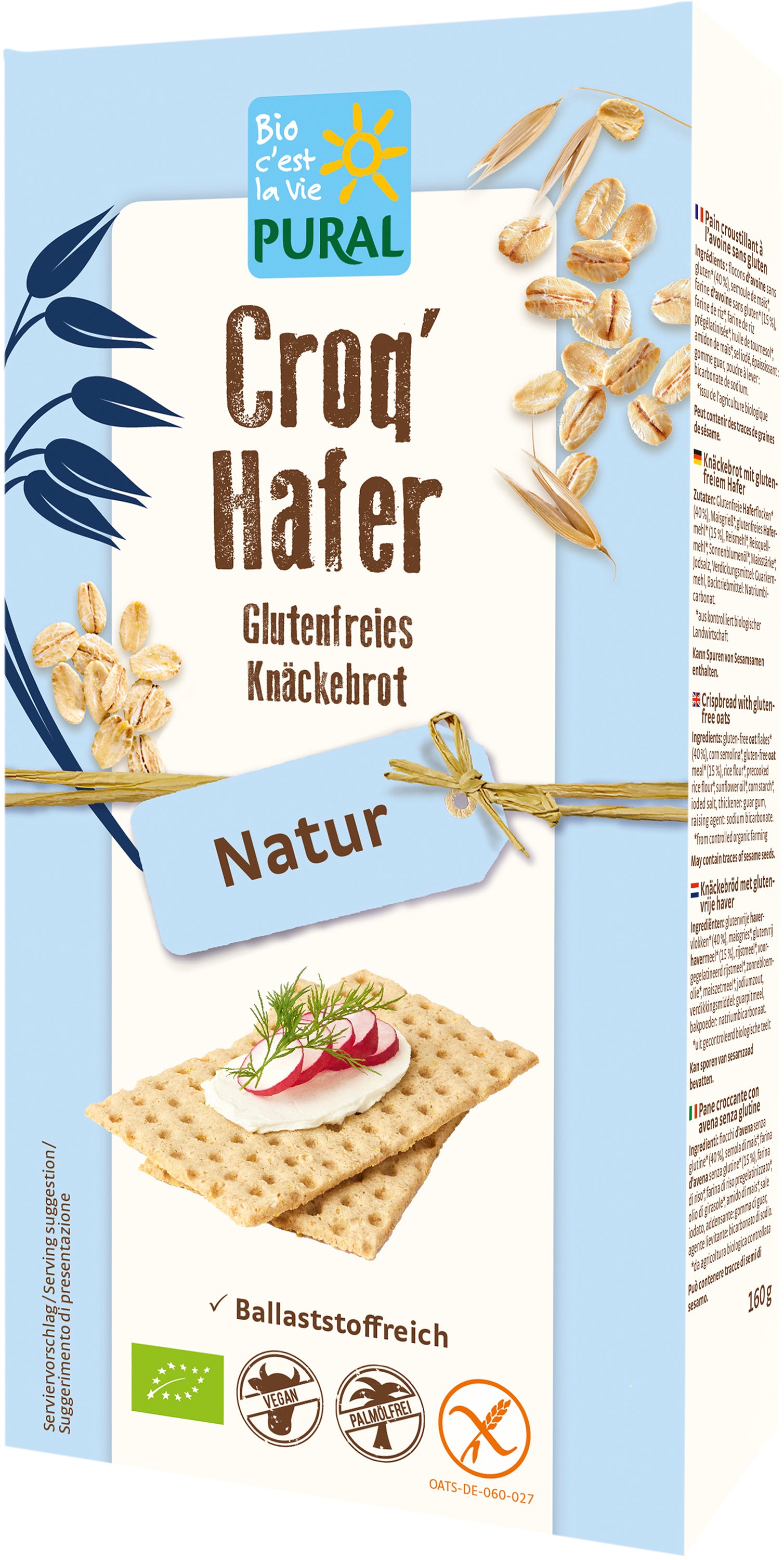 Croq'Hafer Natur glutenfreies Knäckebrot 160 g