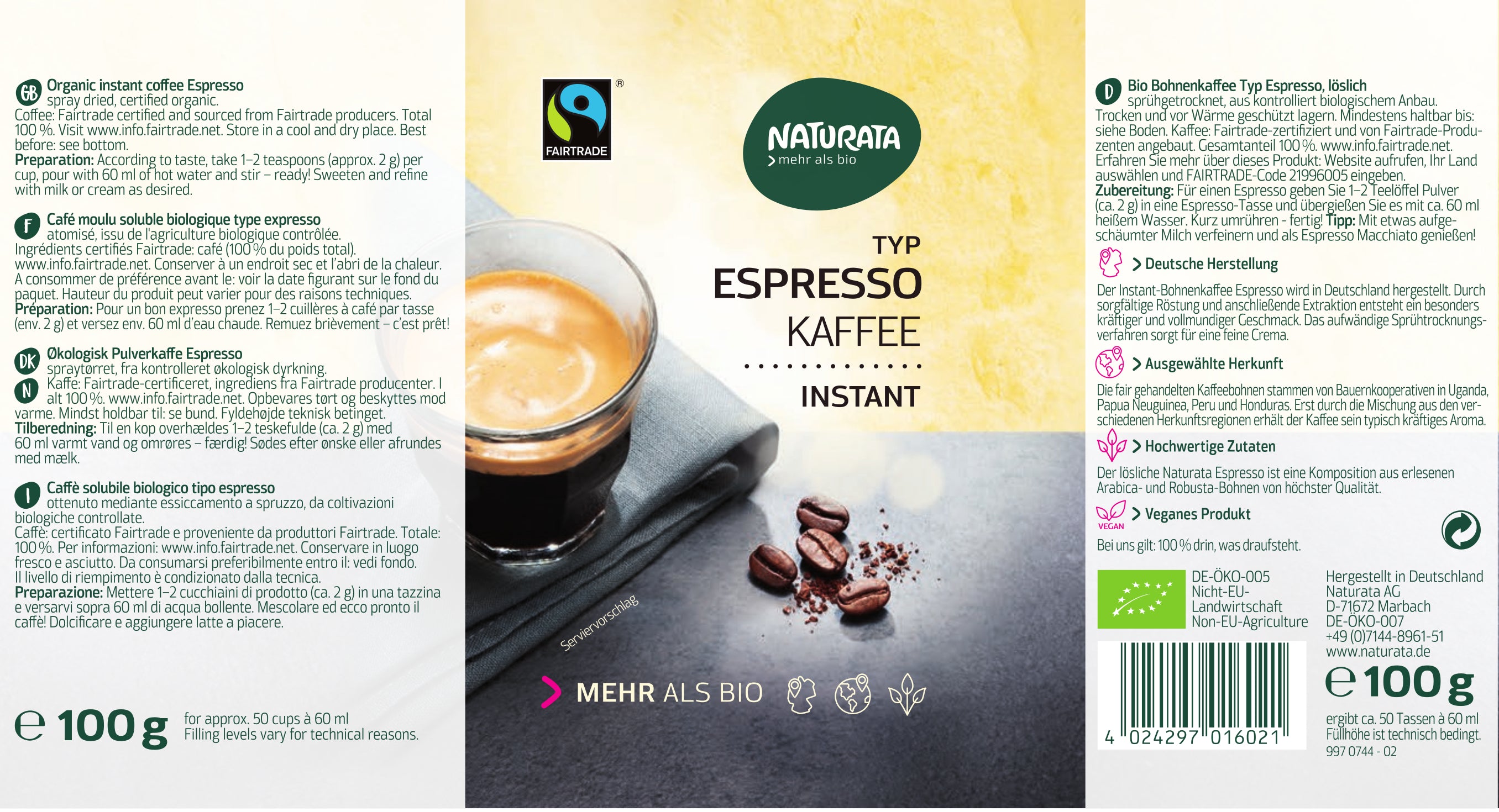 Espresso Bohnenkaffee instant  Dose 100 g
