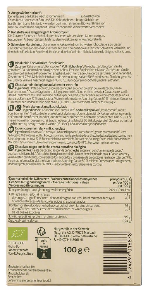 Costa Rica Dunkle Edelvollmilch Schokol. 50% Kakao 100 g