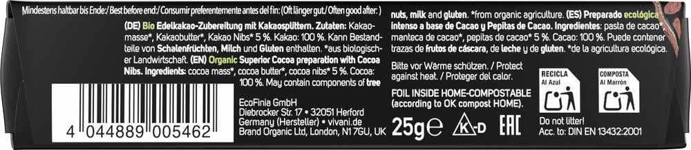 100% Cocoa + Nibs Riegel 25 g