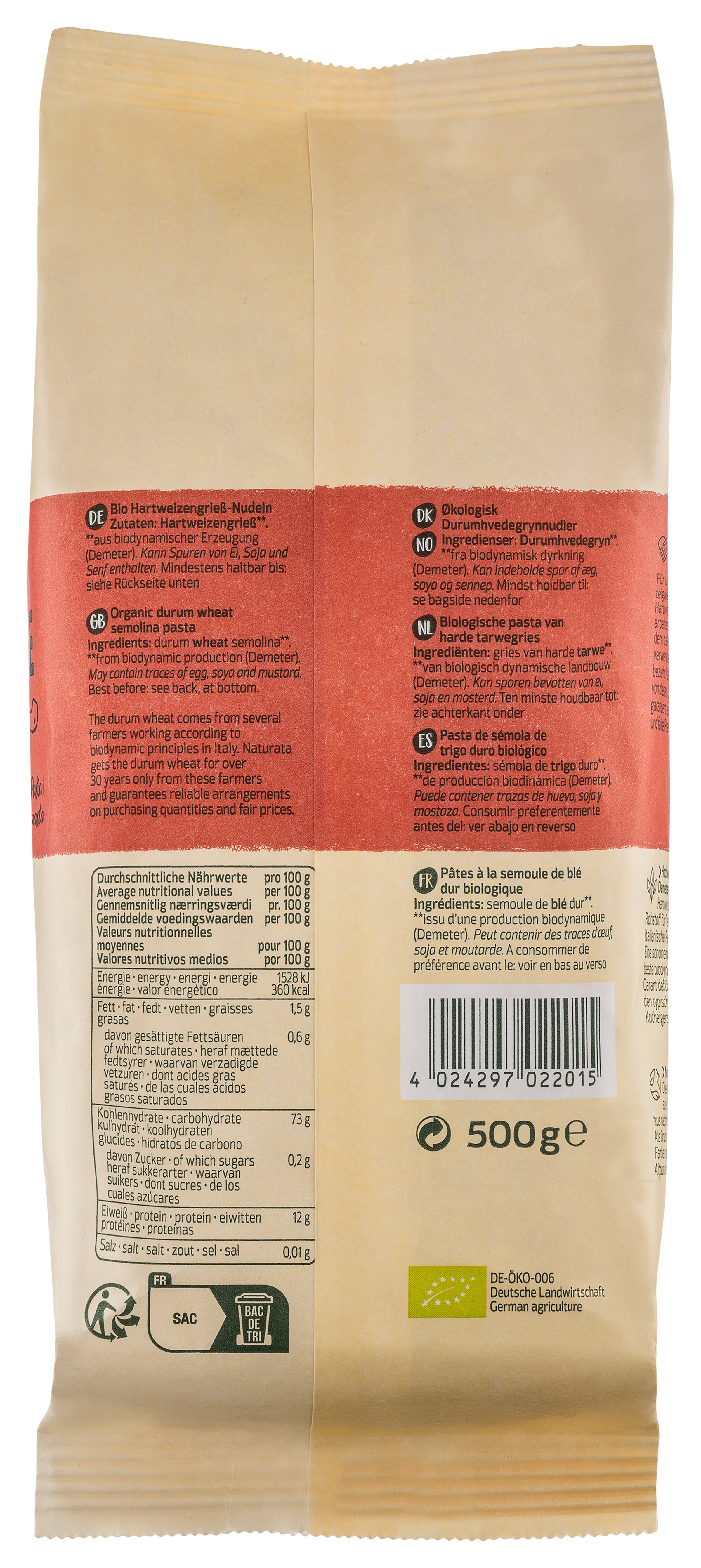 Spätzle Hartweizen hell demeter 500 g