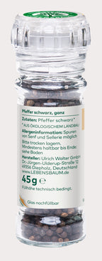 Pfeffer  schwarz, ganz  Glasmühle 45 g