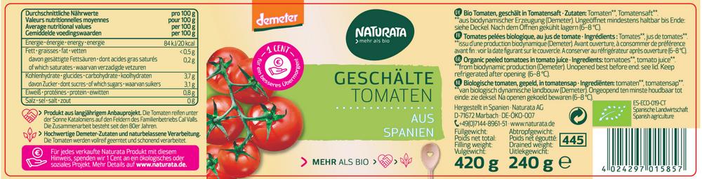 Tomaten geschält in Tomatensaft demeter 420 g