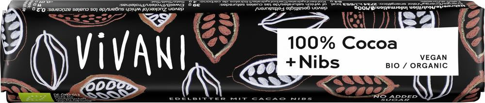 100% Cocoa + Nibs Riegel 25 g
