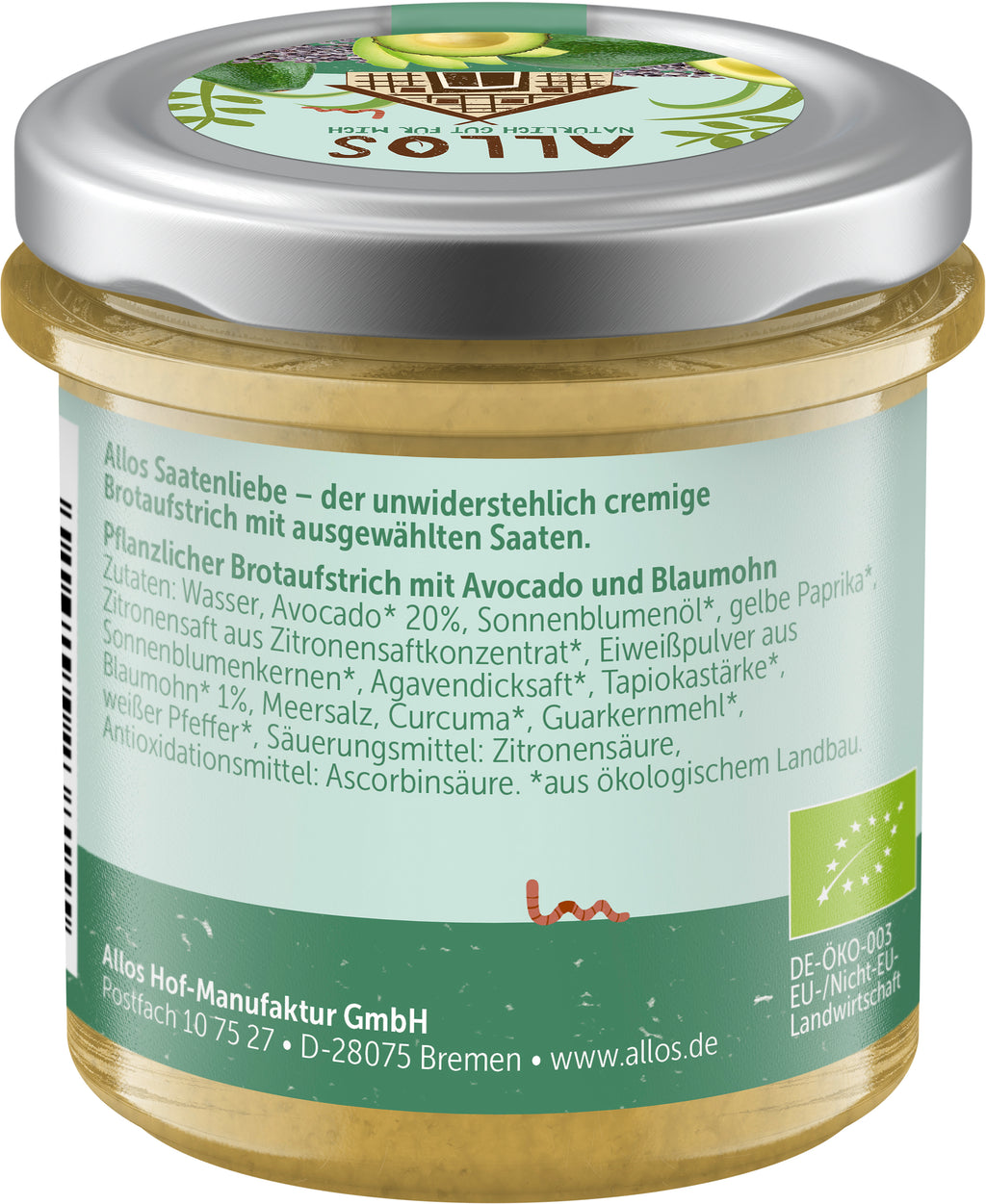 Saatenliebe-Brotaufstrich Avocado Mohn 135 g