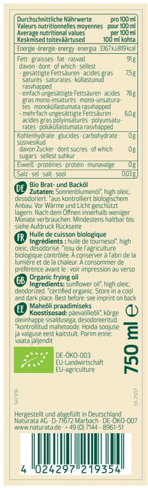 Bratöl high oleic desodoriet 750 ml