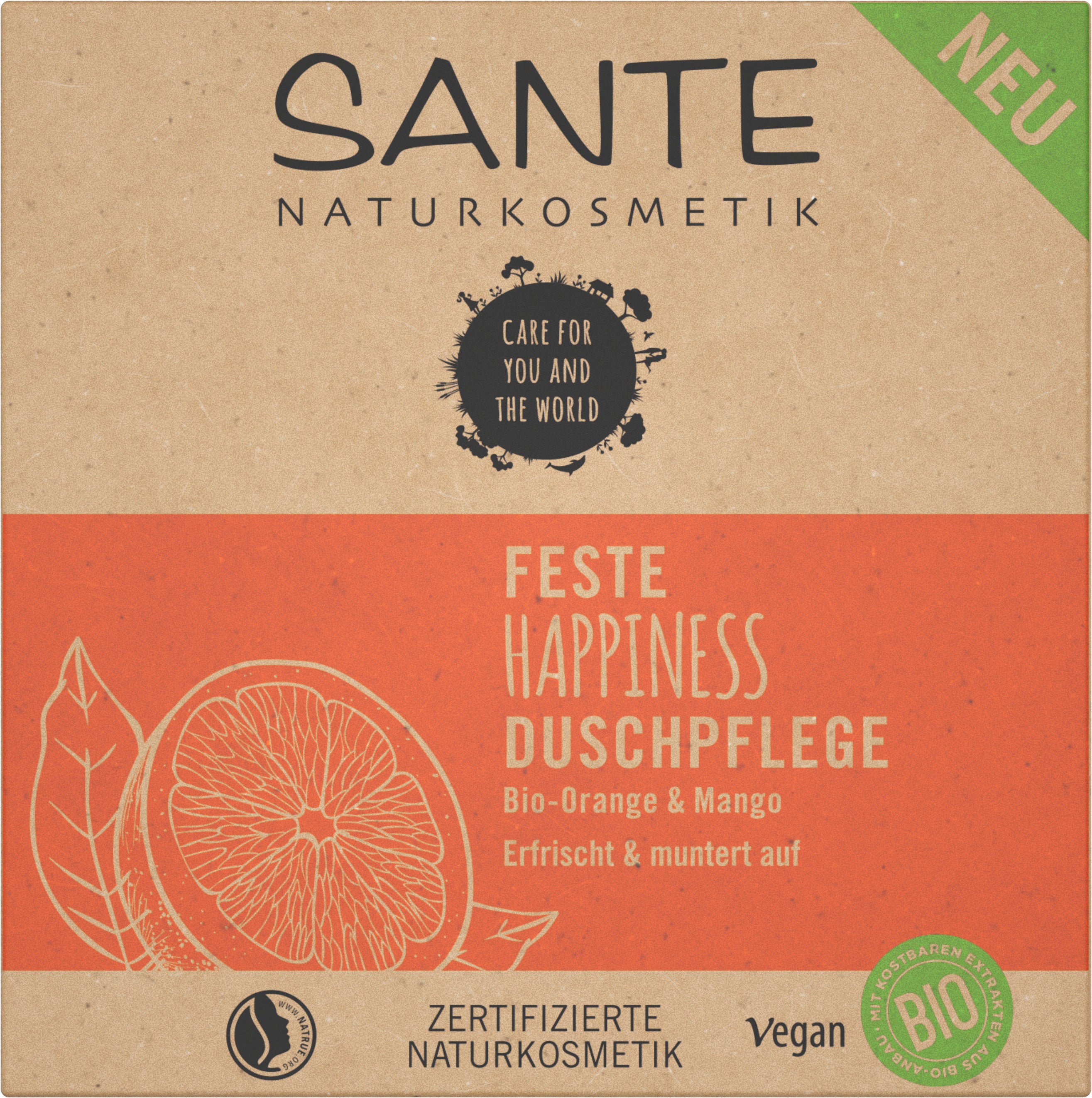 Feste Duschpflege Happiness Bio-Orange & Mango 80 g