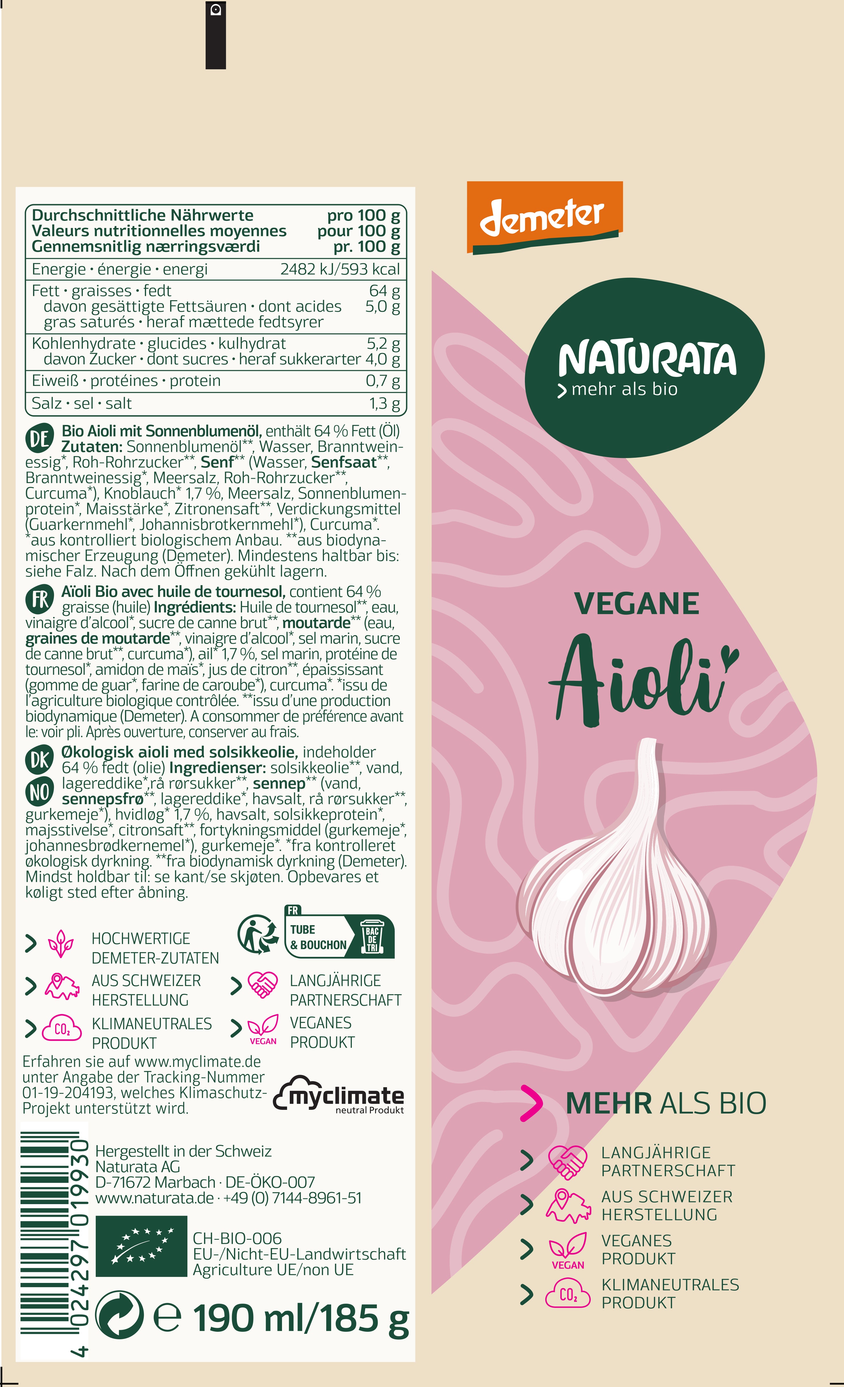 Vegane Aioli demeter Tube 190 ml