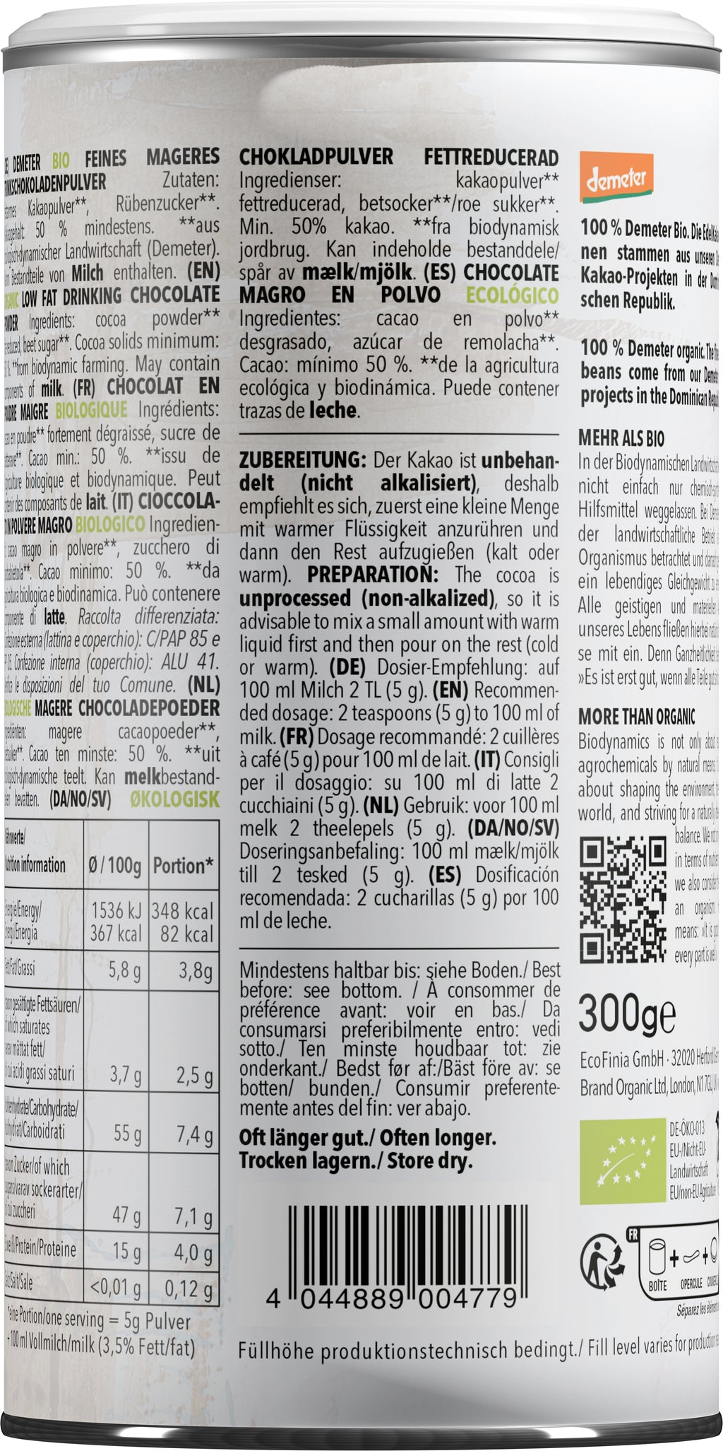Trinkschokolade 50% Kakao demeter 300 g