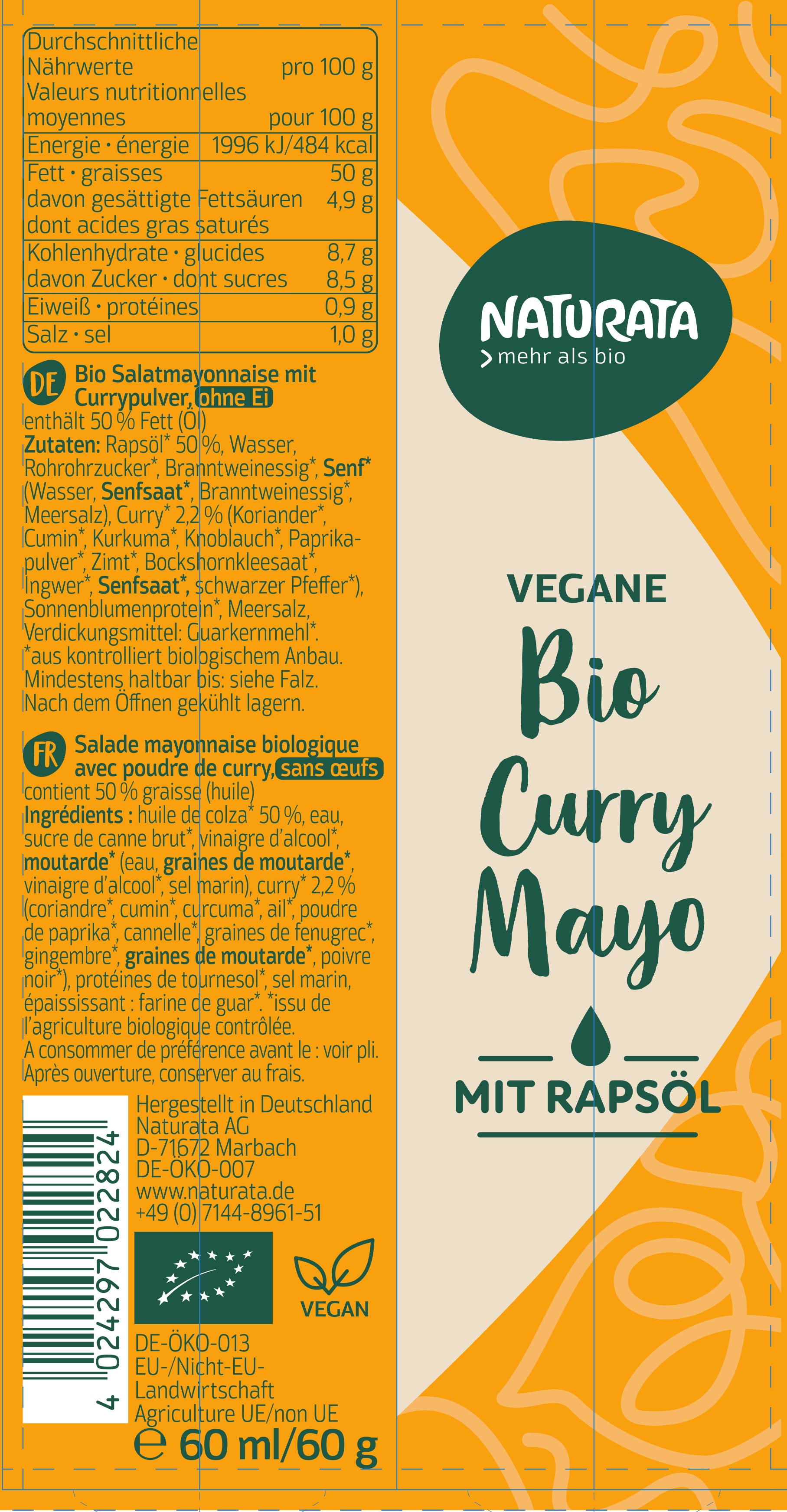 Vegane Curry Mayo mit Rapsöl  Tube 60 ml