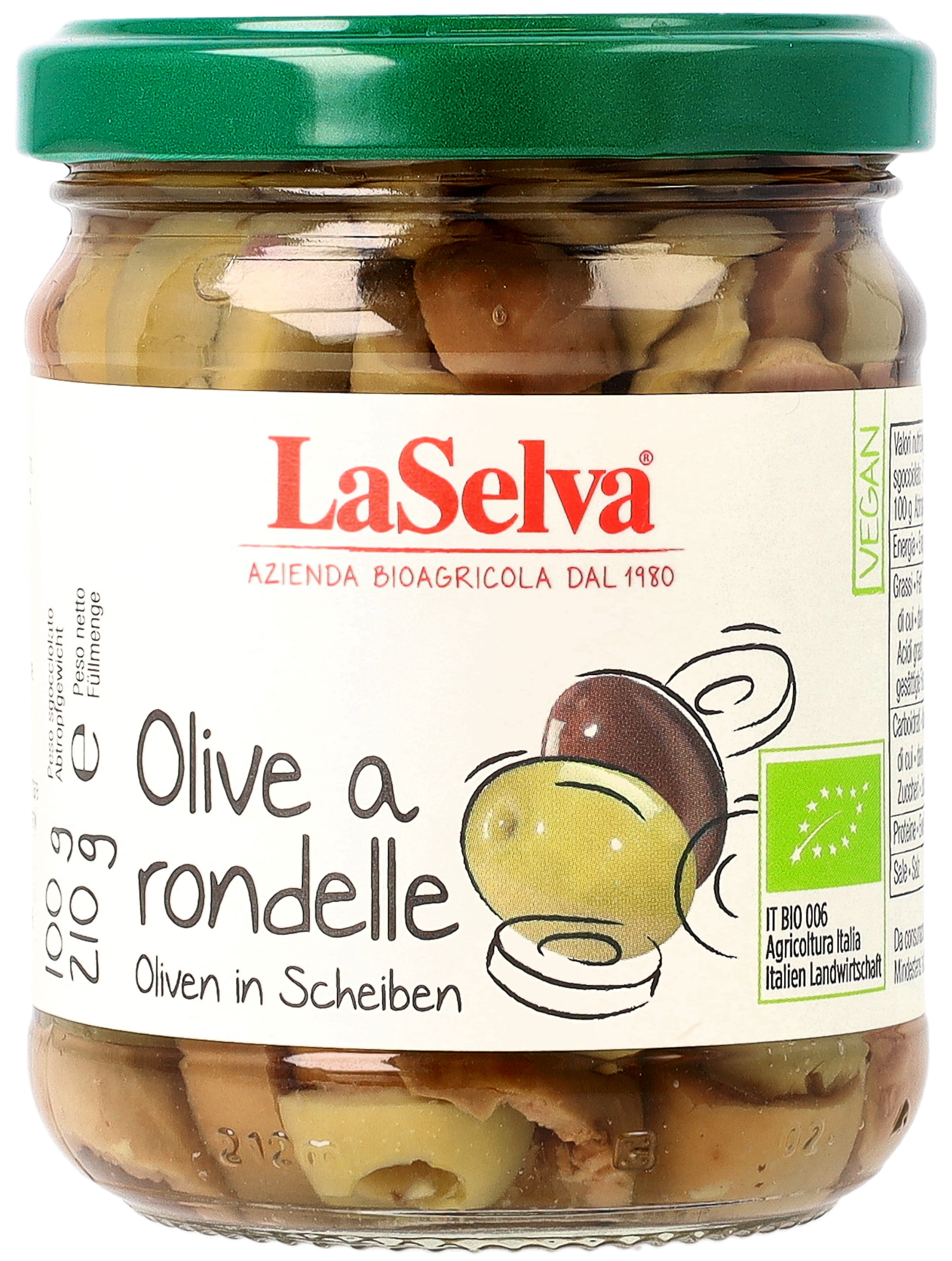 Oliven a rondelle grüne&dunkle Oliven in Scheiben 210 g