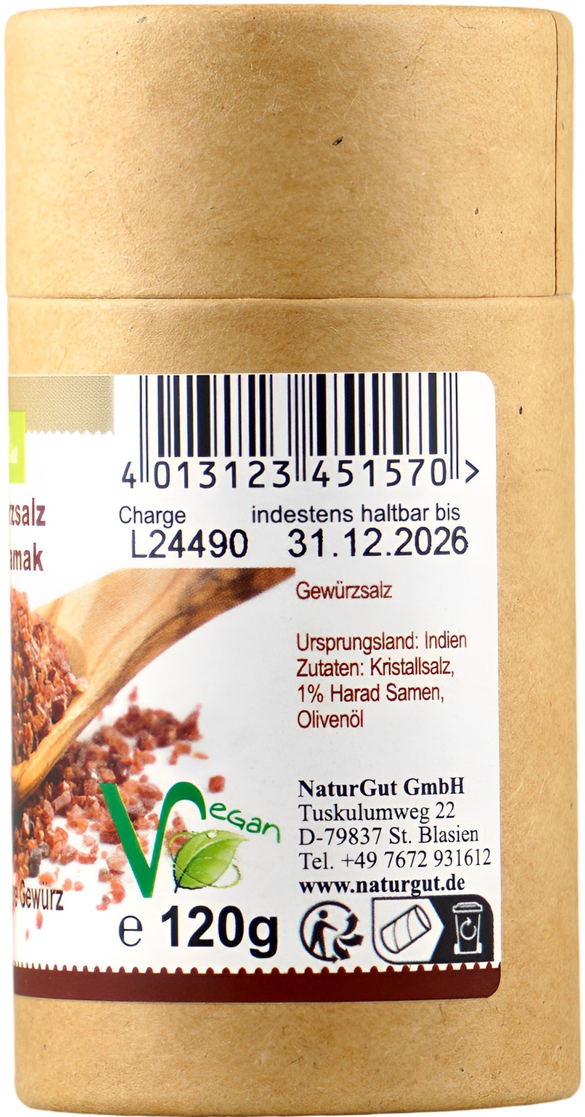 Kala Namak Schwarzsalz gemahlen im Streuer 120 g
