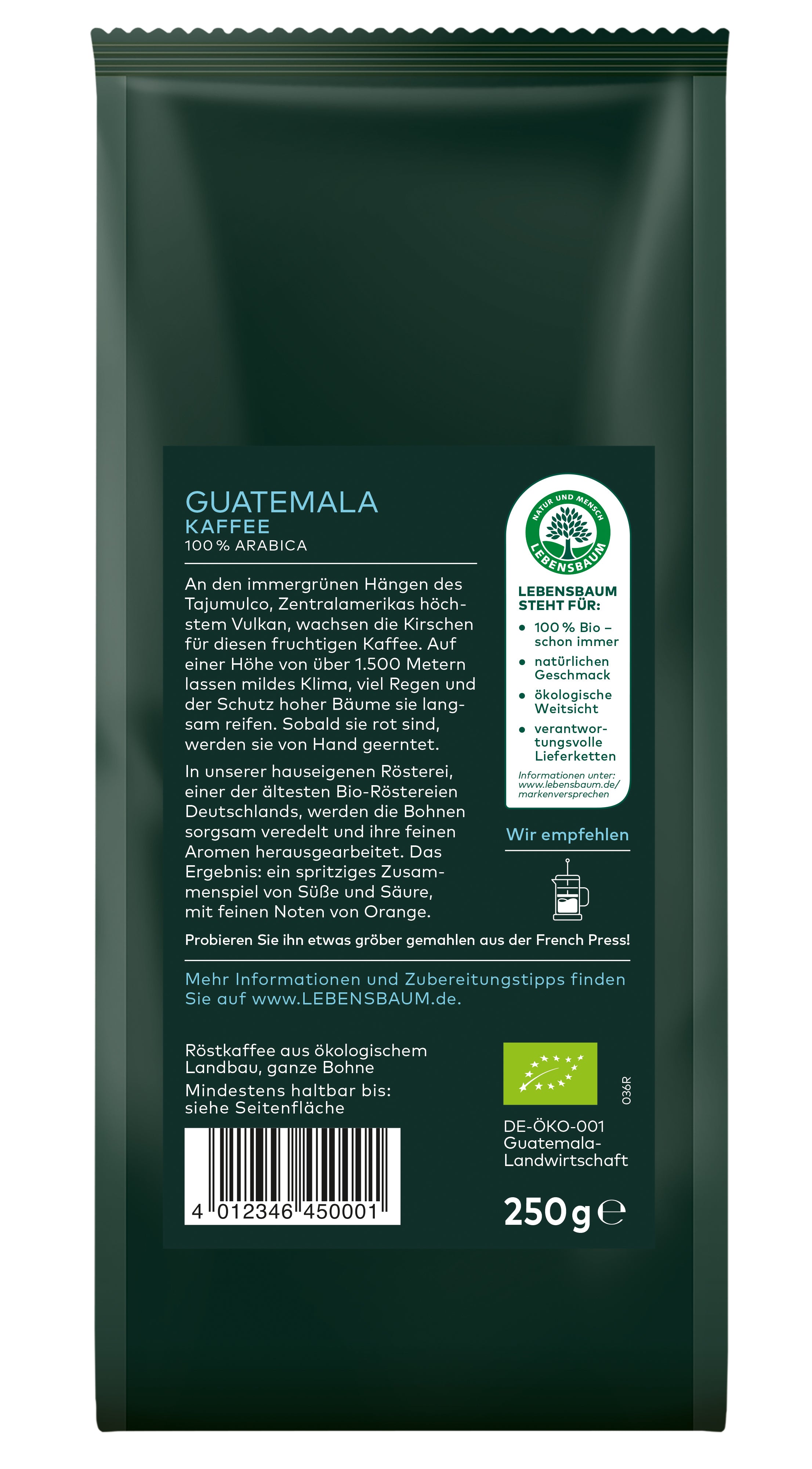 Guatemala Kaffee ganze Bohne 250 g