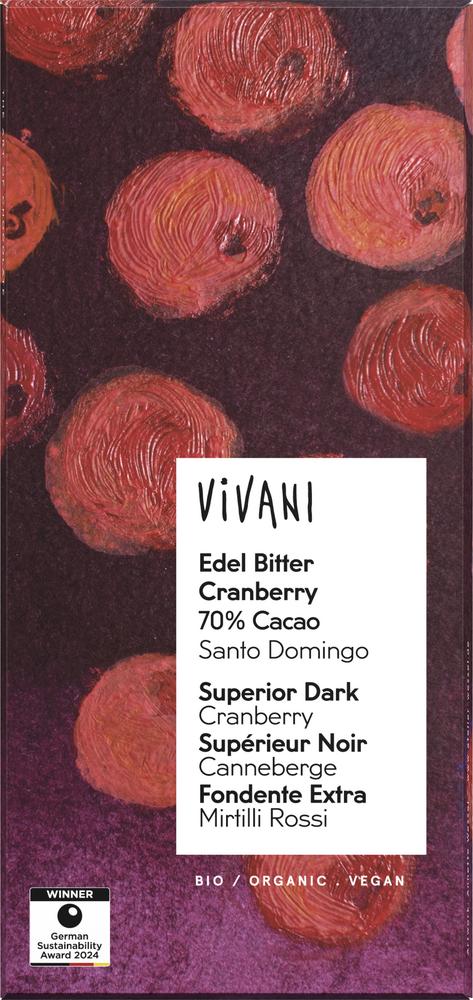 Edel Bitter Cranberry Schokolade 70% Cacao Santo D 80 g