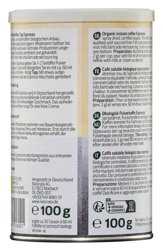 Espresso Bohnenkaffee instant  Dose 100 g