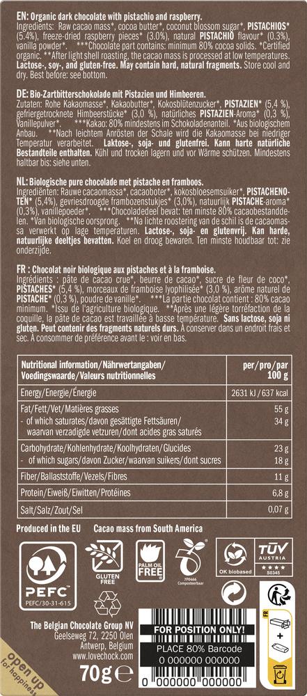 RAW Pistachio & Raspberry 80% Tafel 70 g