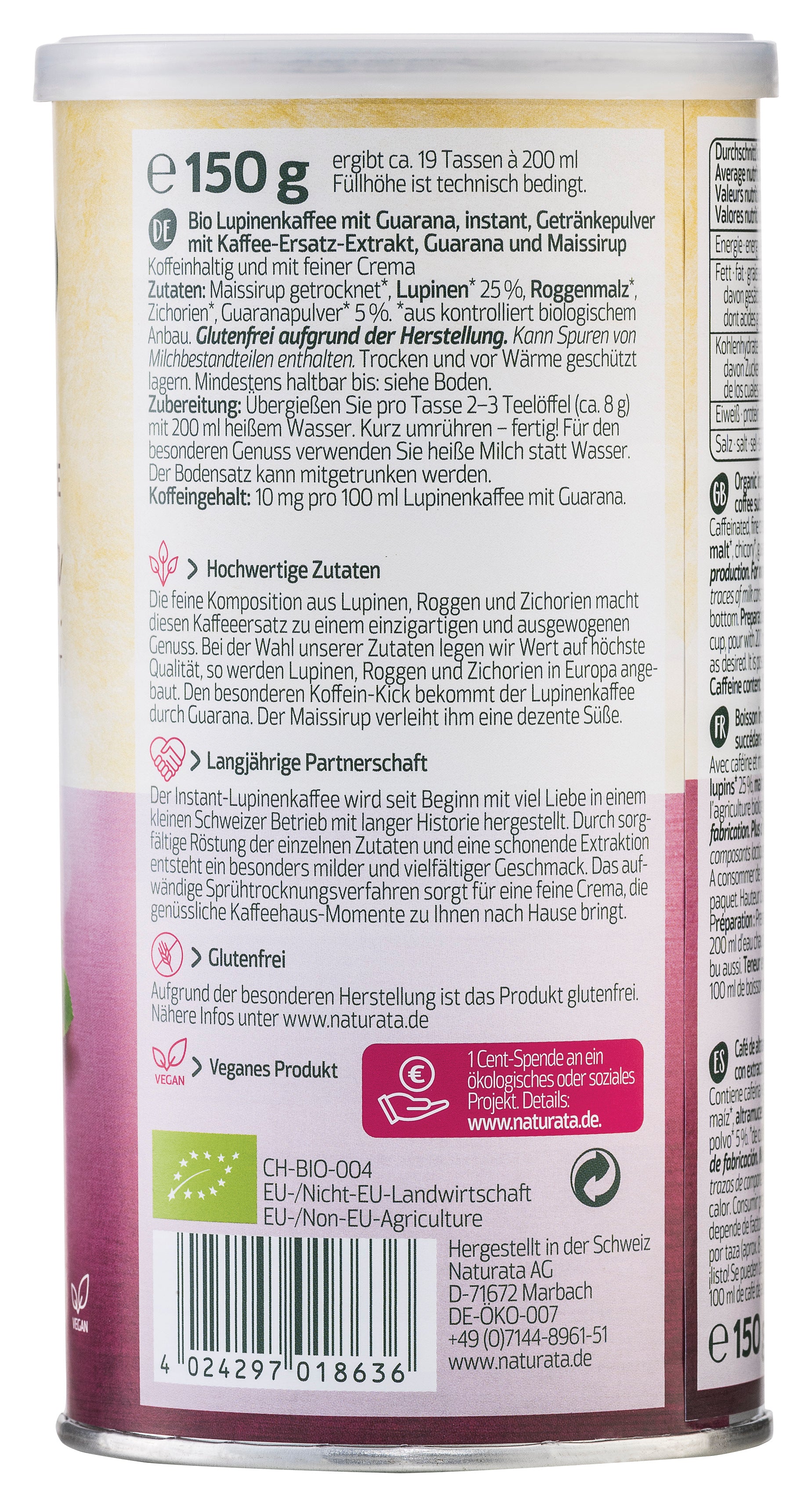 Lupinenkaffee Instant Guarana Dose 150 g