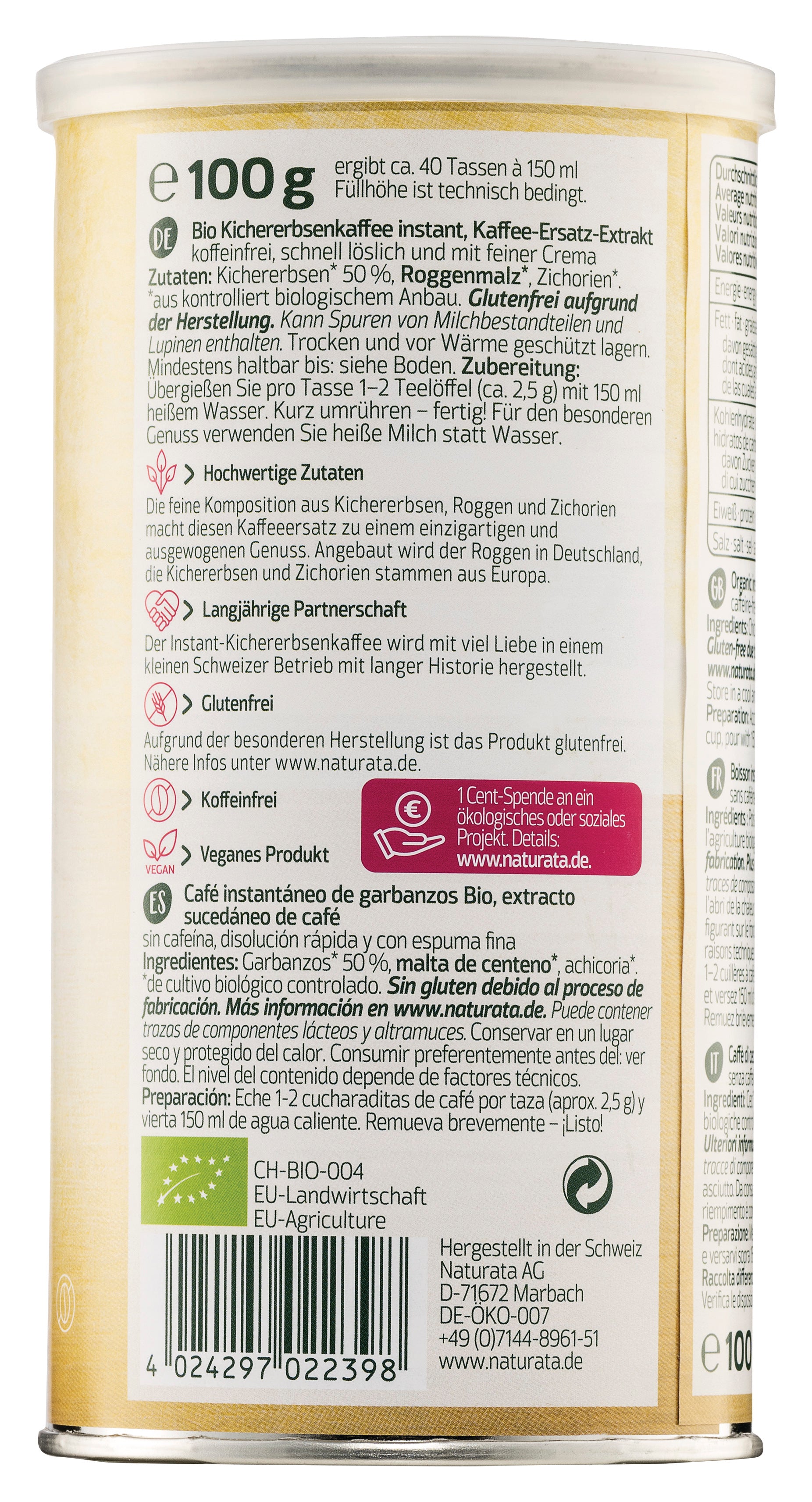 Kichererbsenkaffee instant  Dose 100 g