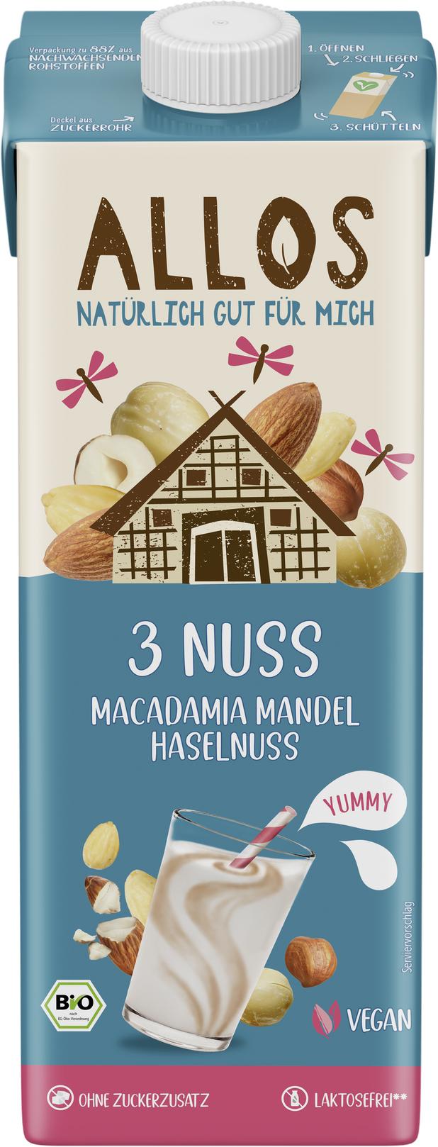 3 Nuss Macadamia Mandel Haselnuss Drink 1 l