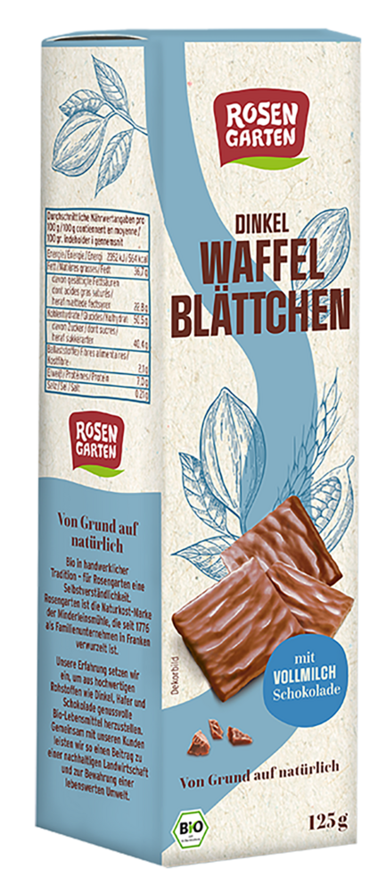 Dinkel-Waffelblättchen mit Vollmilch-Schokolade 125 g