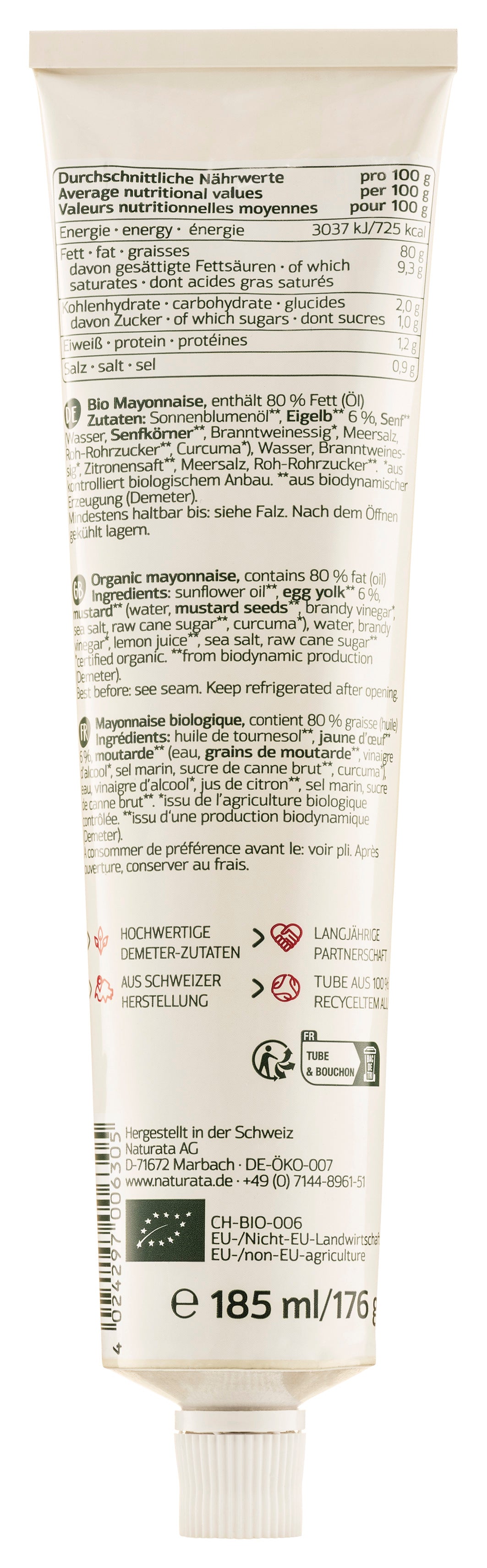 Delikatess-Mayonnaise demeter Tube 185 ml