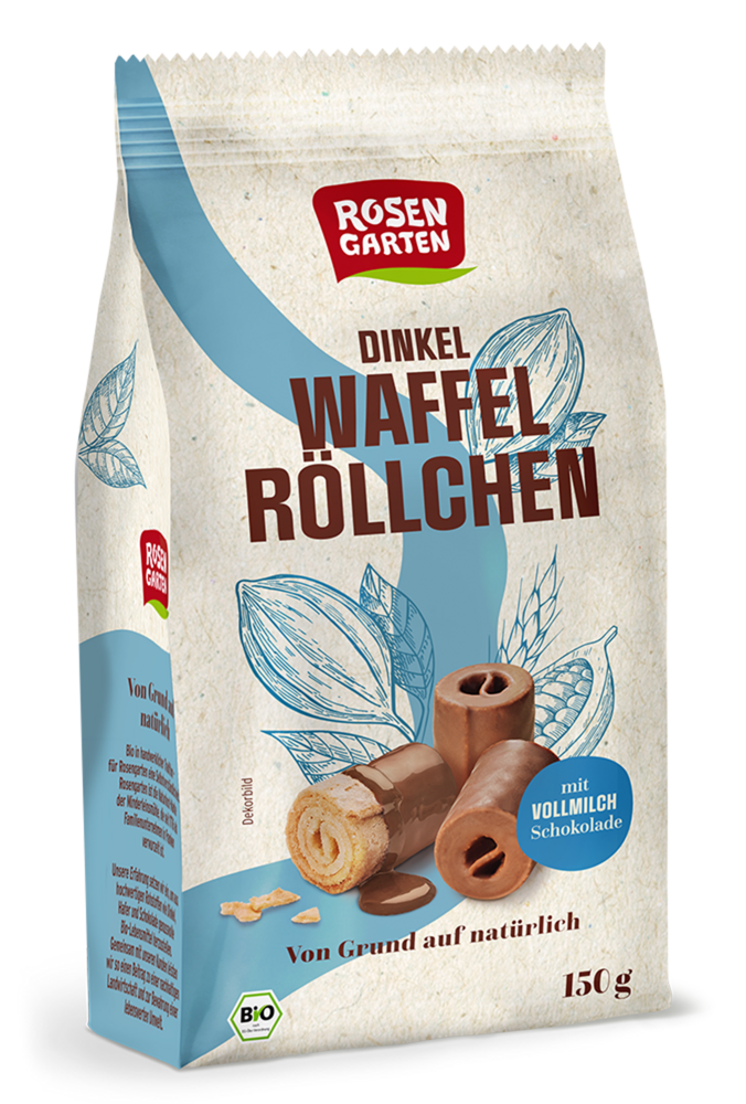 Dinkel-Waffelröllchen mit Vollmilch-Schokolade 150 g