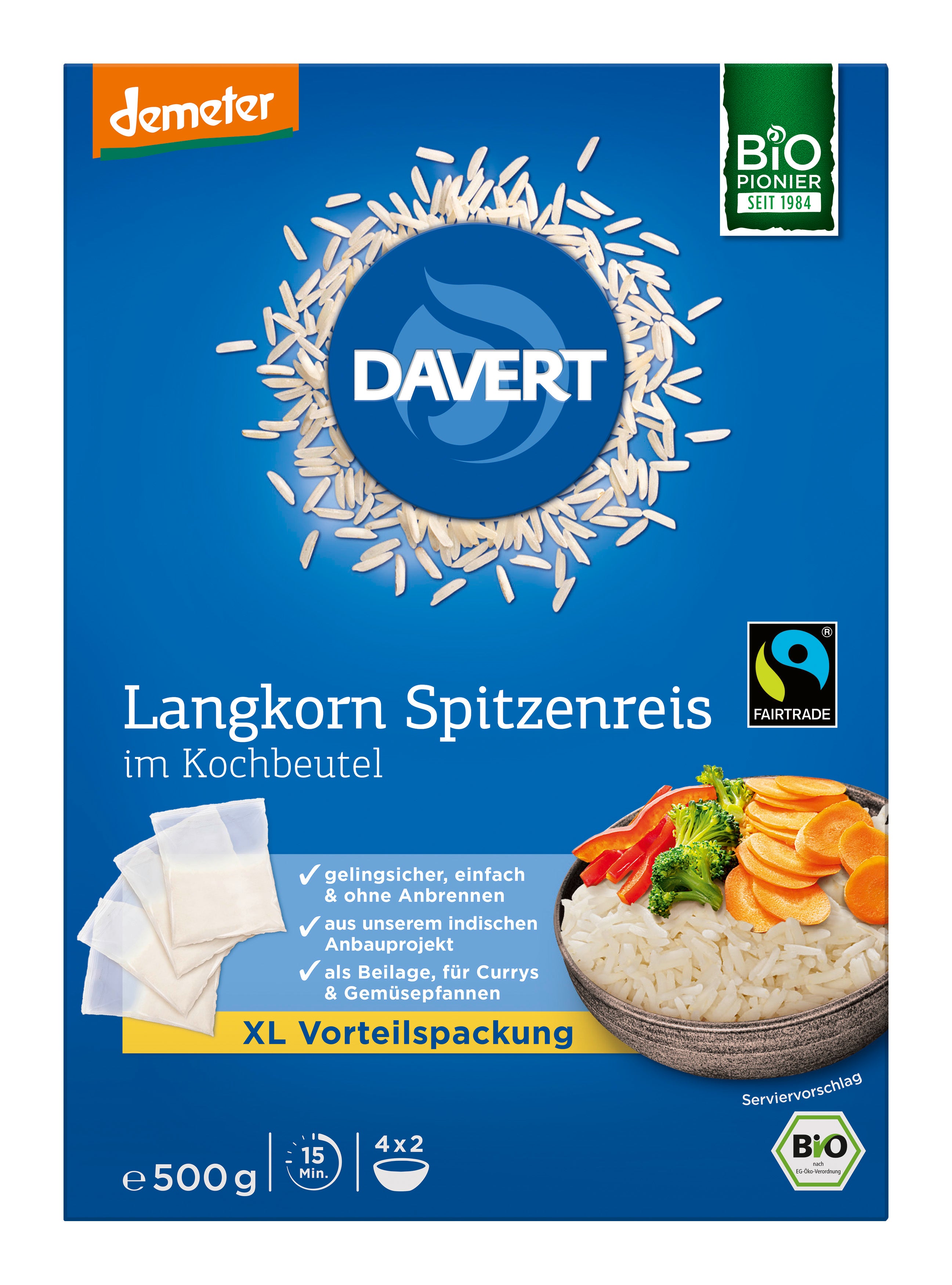 Langkorn Spitzenreis demter im Kochbeutel 500 g