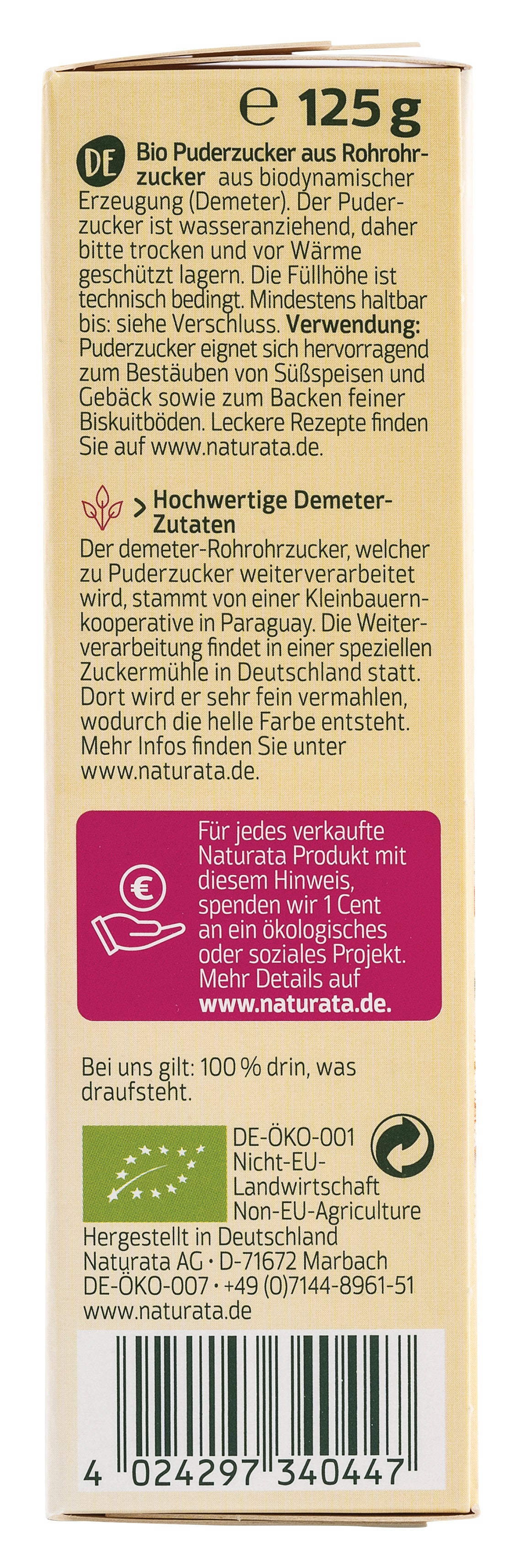 Puderzucker demeter 125 g