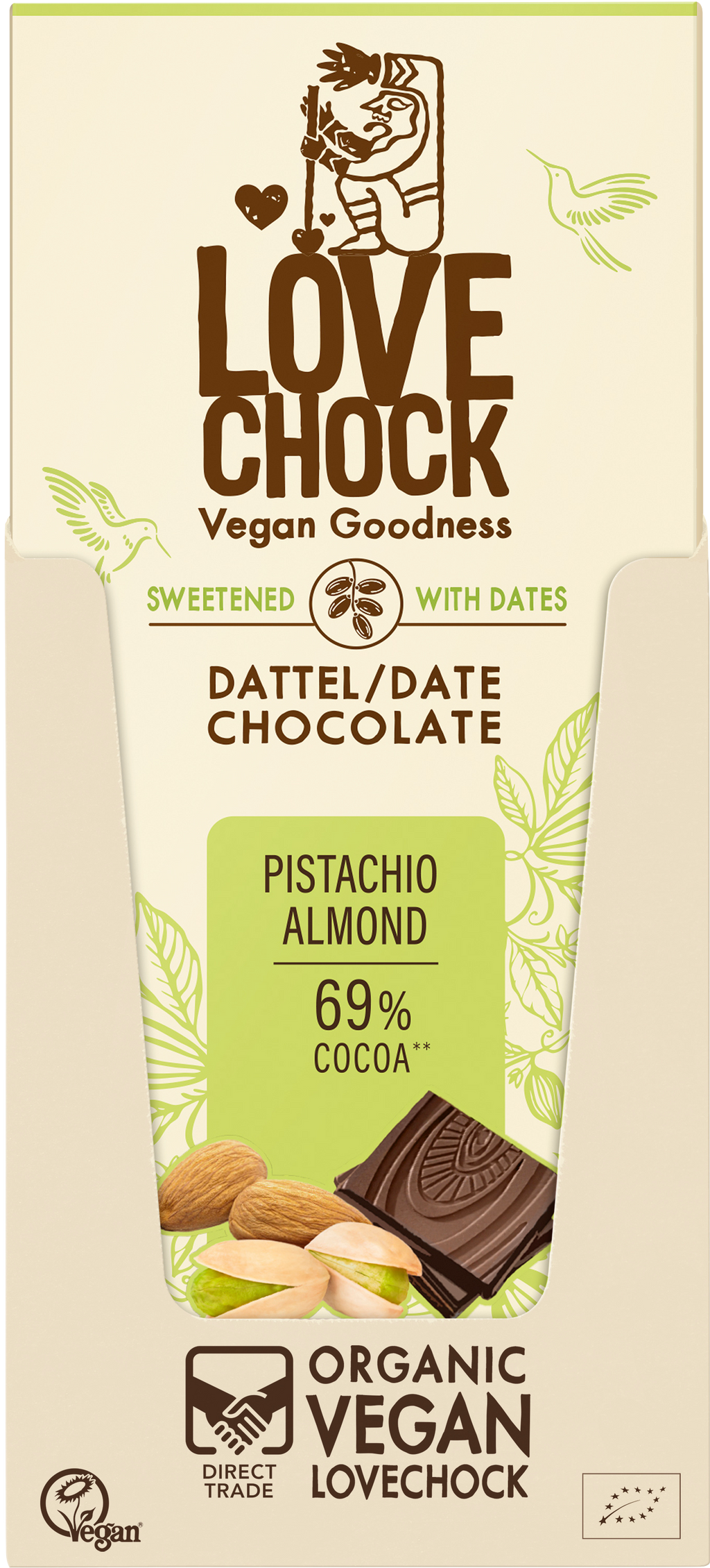 Pistachio Almond 69% Kakao - sweetened with dates 70 g