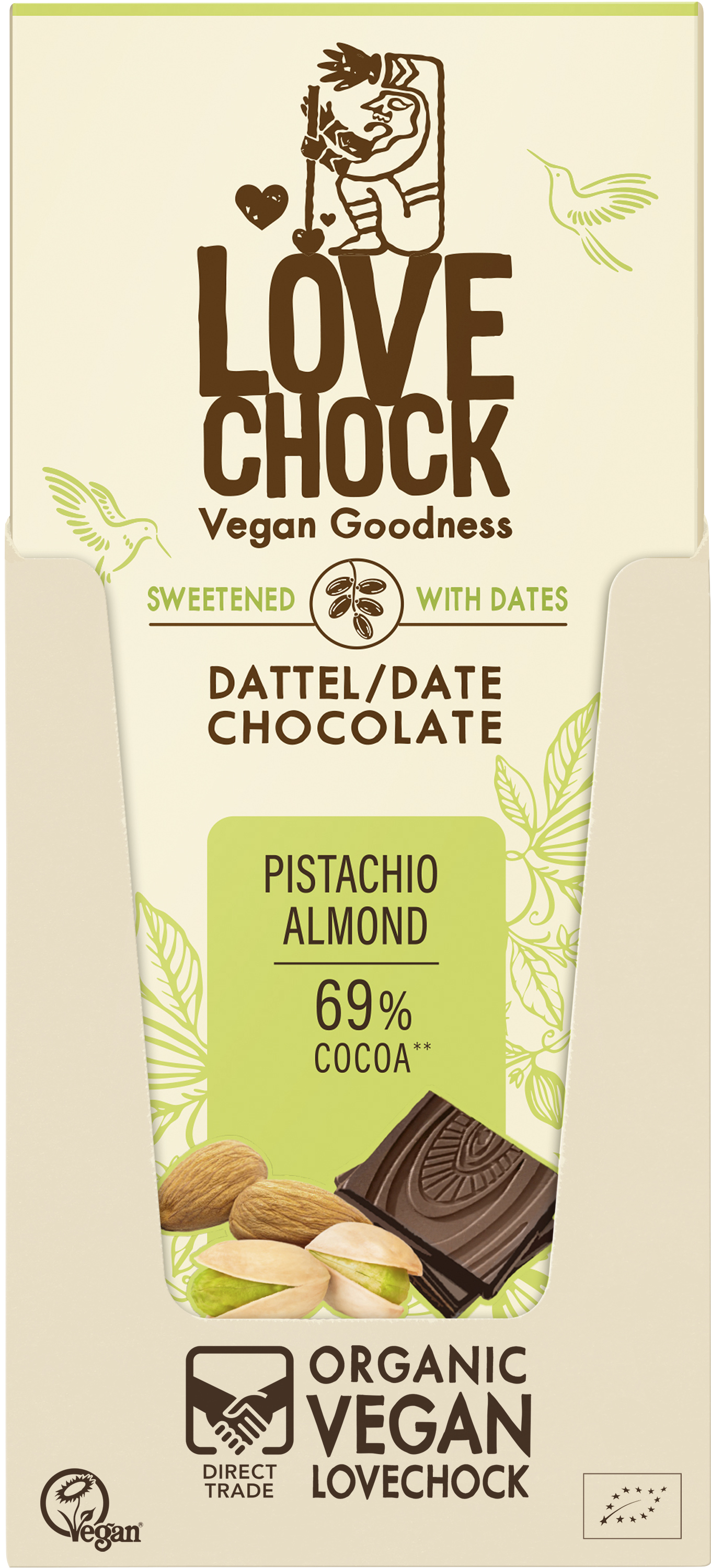Pistachio Almond 69% Kakao - sweetened with dates 70 g