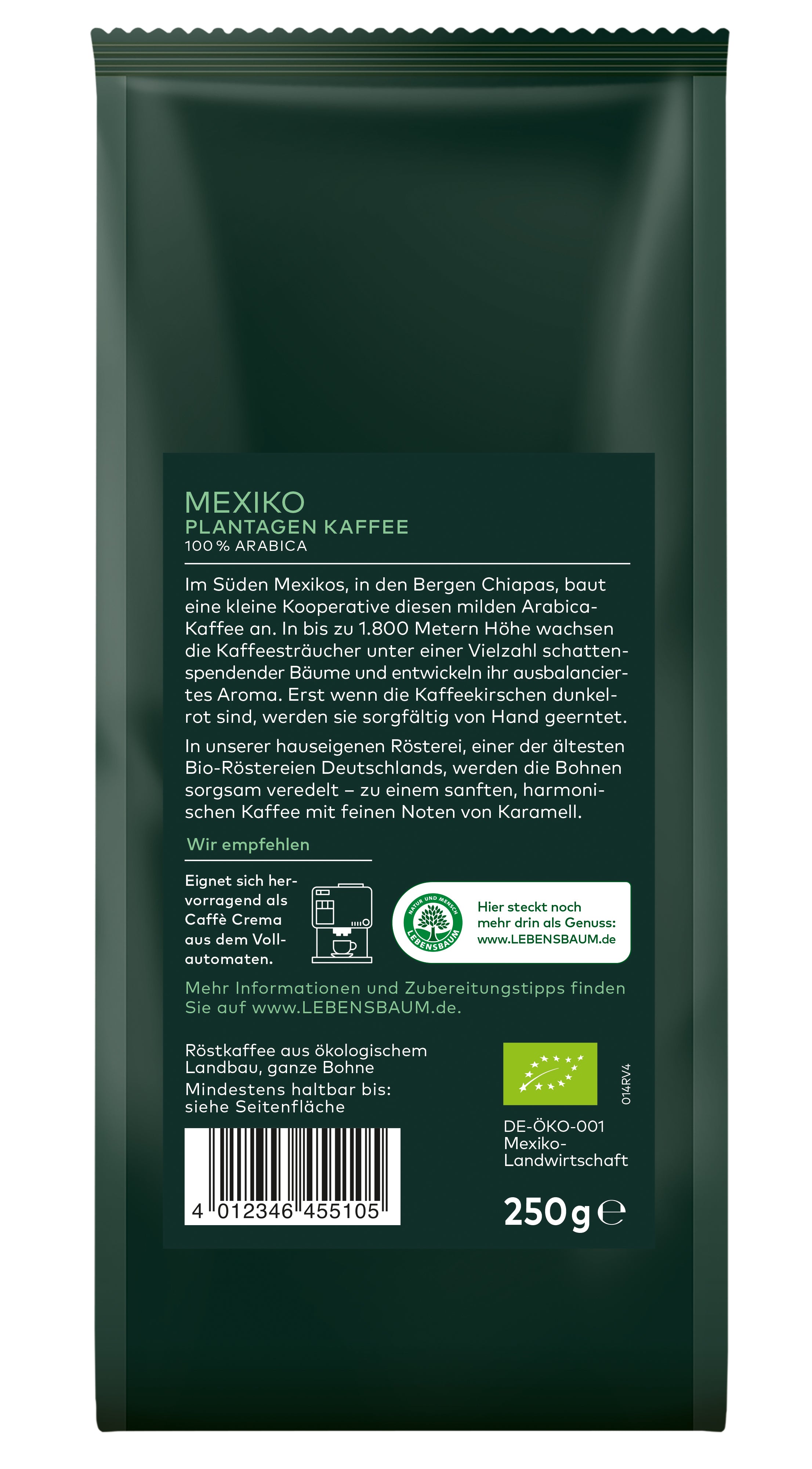 Plantagen-Kaffee Bohne demeter 250 g
