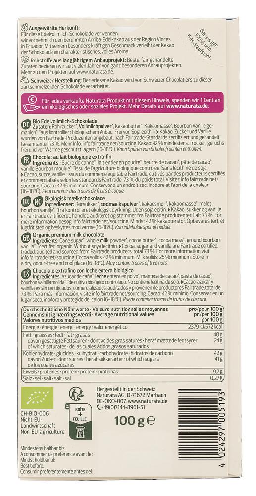 Ecuador Edelvollmilch Schokolade 42% Kakao 100 g