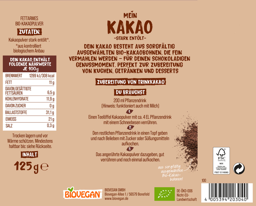 Mein Kakao stark entölt 125 g